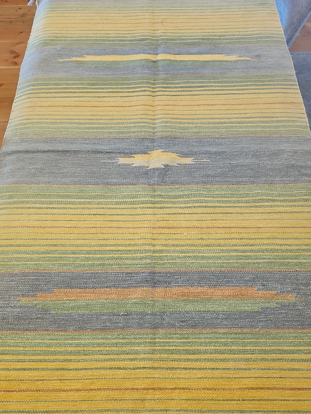 Handwoven Yellow & Gray Striped  Rug